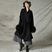 C4003 Новое поступление, большое черное пальто из тибетского овечьего меха с длинным рукавом, Осеннее и зимнее шерстяное пальто для женщин