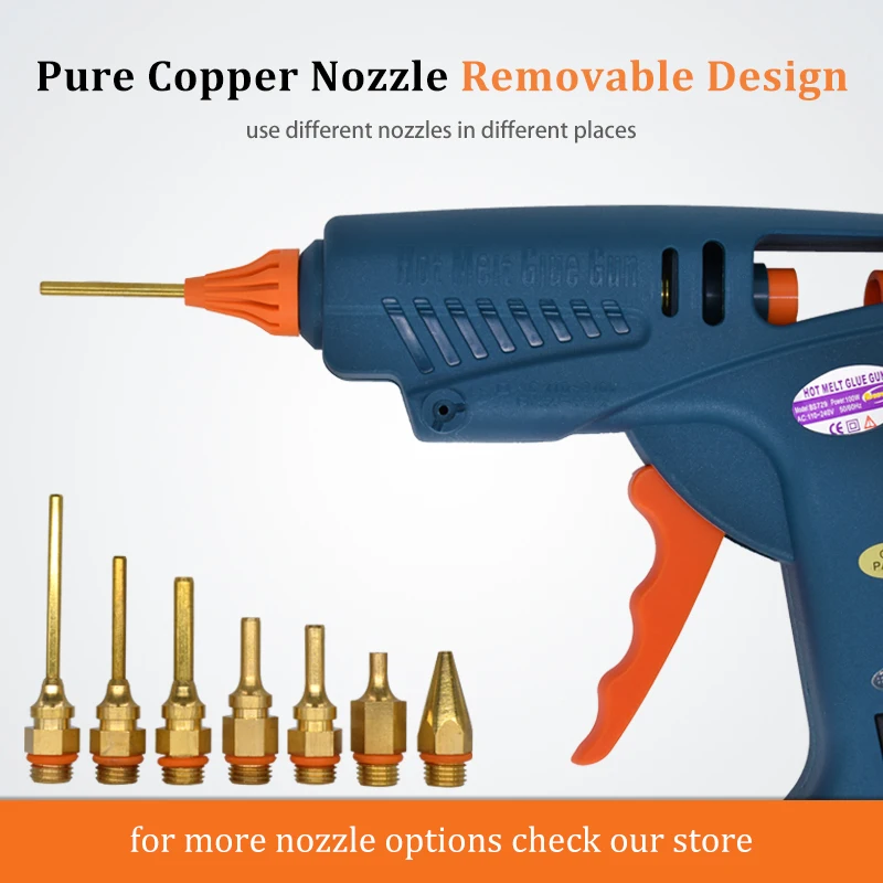100W Hot Melt Glue Gun with Tool Kit Include 11mm Glue Sticks Copper Nozzles Nozzle Covers Aluminium Spanner with Power Switch
