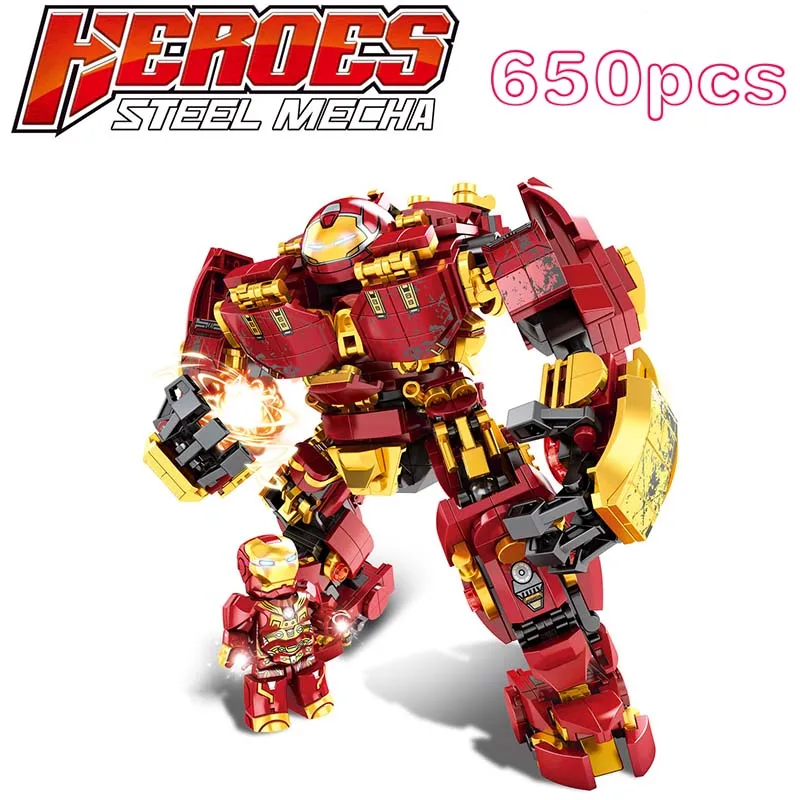 

650pcs Marvel Avengers Endgame Super Heroes red Iron Man War Machine HulkBuster Model Building Blocks Toys For Children Gifts