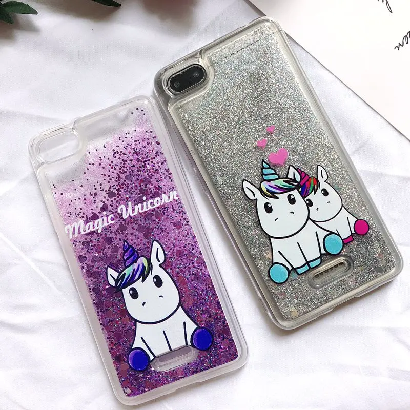 6A Etui Xiaomi Redmi 6A чехол Kawaii Единорог Блестящий жидкий зыбучий песок задняя крышка для Funda Xiaomi Redmi 6 6A Xiomi чехол для телефона
