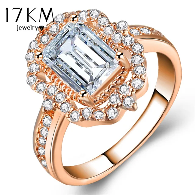17KM Fashion Big Cubic Zirconia Rings For Women Romantic Crystal Engagement Wedding Party Ring Female Bijoux Jewelry Accessories
