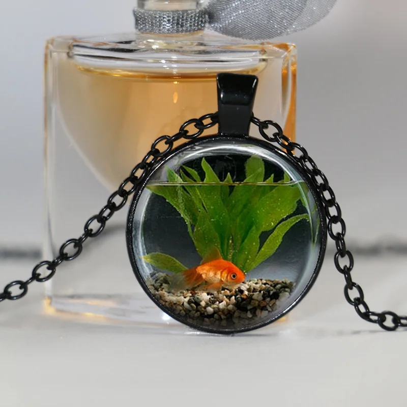 Модный шарм аквариум золотая рыбка круглый кулон ожерелье, мужская и женская стеклянная подвеска ожерелье(не настоящая рыба - Окраска металла: 3