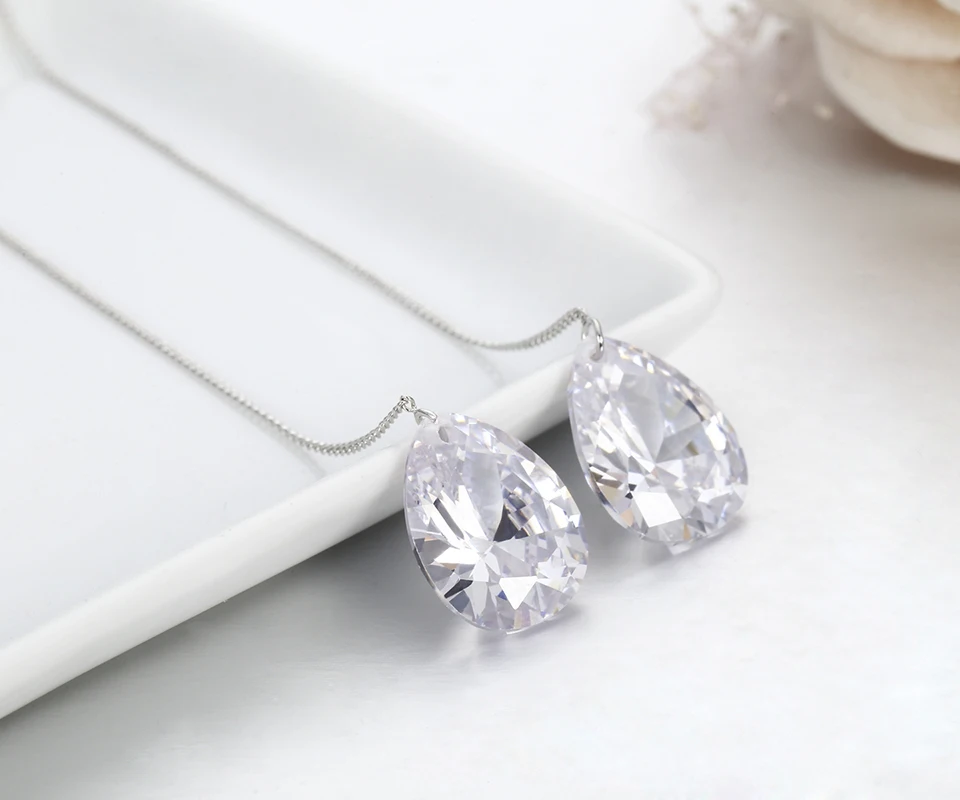 

Big Large Teardrop AAA CZ Zircon Stone Link White Gold Color Long Chain Drop Dangle Threader Through Earrings For Women Jewelry