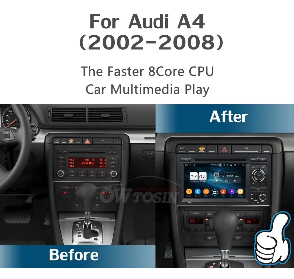 Excellent 7" IPS 8 Core 4G+64G Android 9.0 Car DVD Radio Multimedia GPS Navi For Audi A4 B6 B7 S4 2002-2008 DSP CarPlay Parrot BT Stereo 2