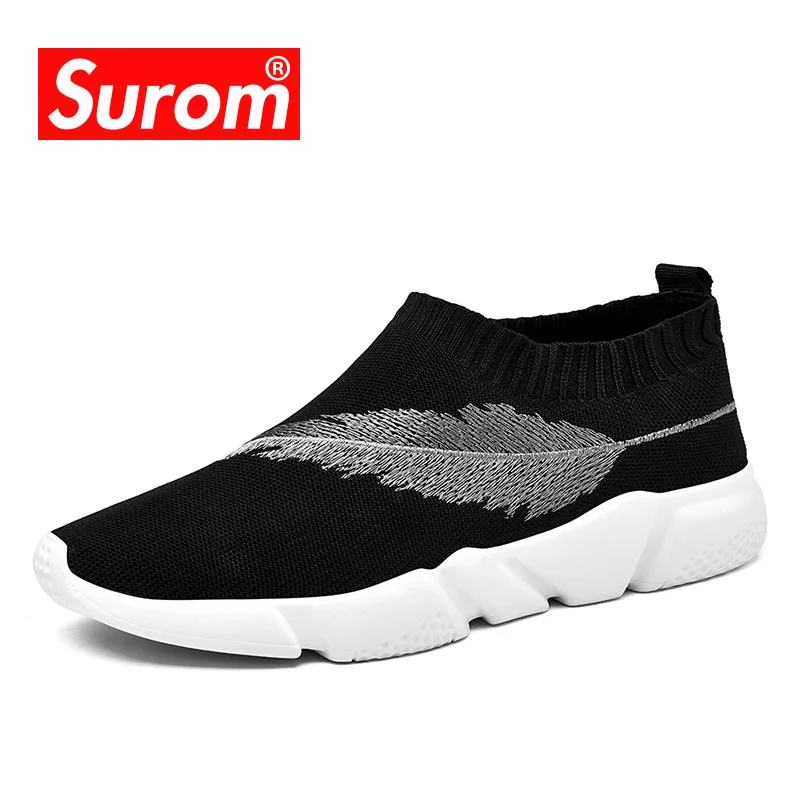

SUROM Designer Mens Socks Shoes Lightweight Sneakers Breathable Comfortable Mesh Casual Shoes Men Spring Summer Slip on Loafers