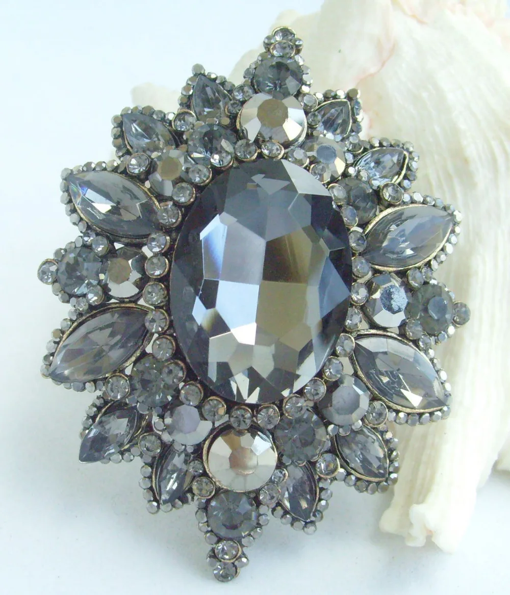 

Elegant Teardrop Flower Brooch Pin Pendant Black Gray Rhinestone Crystal EE06690C6