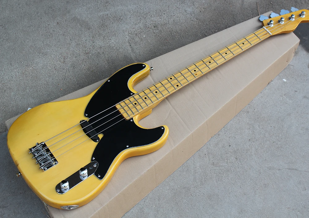 Factory wholesale 4 strings yellow electric bass guitar with black