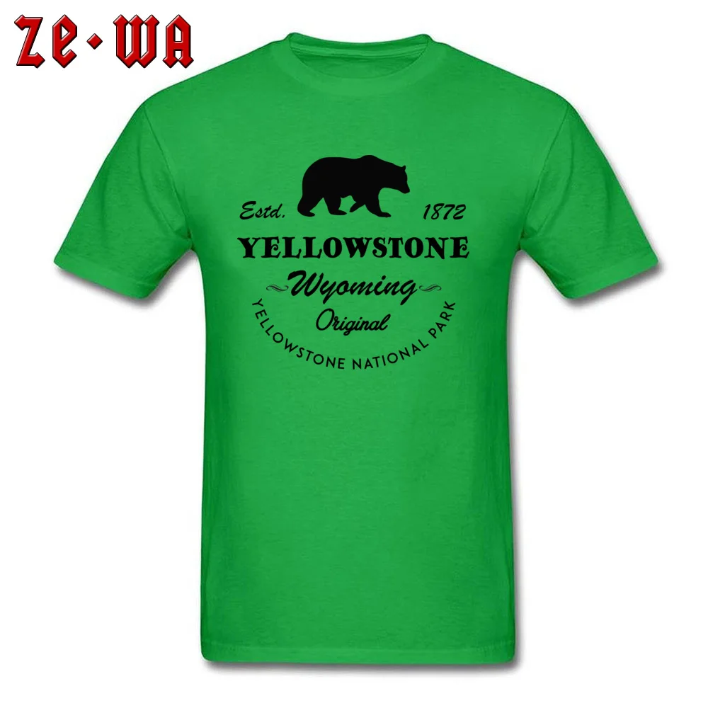 cosie 100% Cotton Fabric Tshirts for Men Short Sleeve Classic Tops T Shirt Funky Summer Round Collar T-shirts Birthday Yellowstone National Park Wyoming Original Bear green