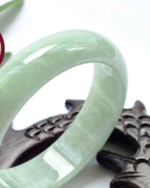 

002014 Certified VINTAGE TRANSLUCENT WHITE GREEN JADE Jadeite BANGLE Bracelet 100% AAAA (A0429)