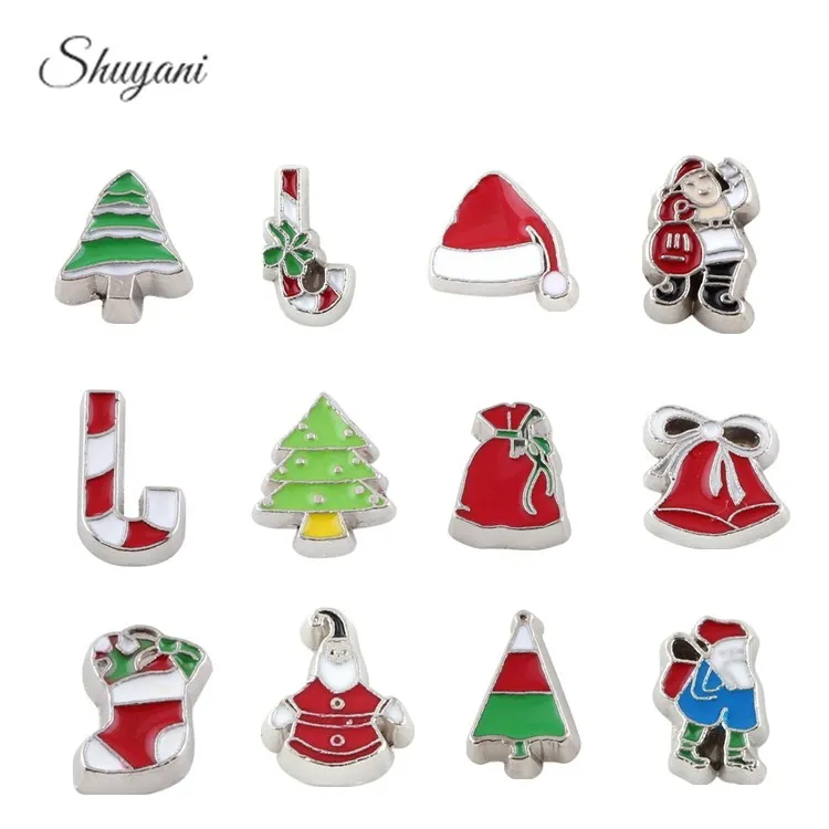 

Charms Christmas Series Mix Zinc Alloy DIY Floating Locket Christmas Charms For Living Glass Locket charms for jewelry making