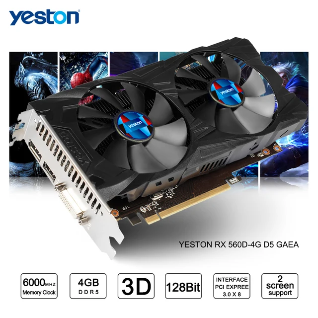 Special Offers Yeston Radeon RX 560D GPU 4GB GDDR5 128 bit Gaming Desktop computer PC Video Graphics Cards support DVI/HDMI