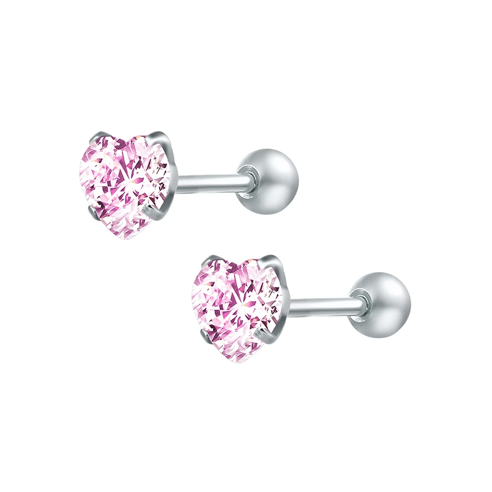 ZS Кристальные серьги-гвоздики для женщин Нержавеющая сталь Женский, состоящий из сережек и круглого камня винта шарика серьги, пирсинг уха Oorbellen - Окраска металла: Pink Heart