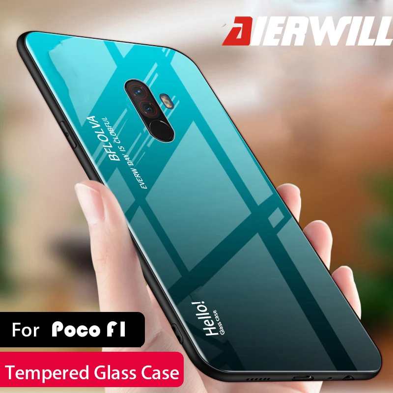 

Luxury Hard case For Pocophone F1 Case Tempered Glass Silicone Frame Fashion Gradient Protective Cover For Xiaomi Pocophone F1