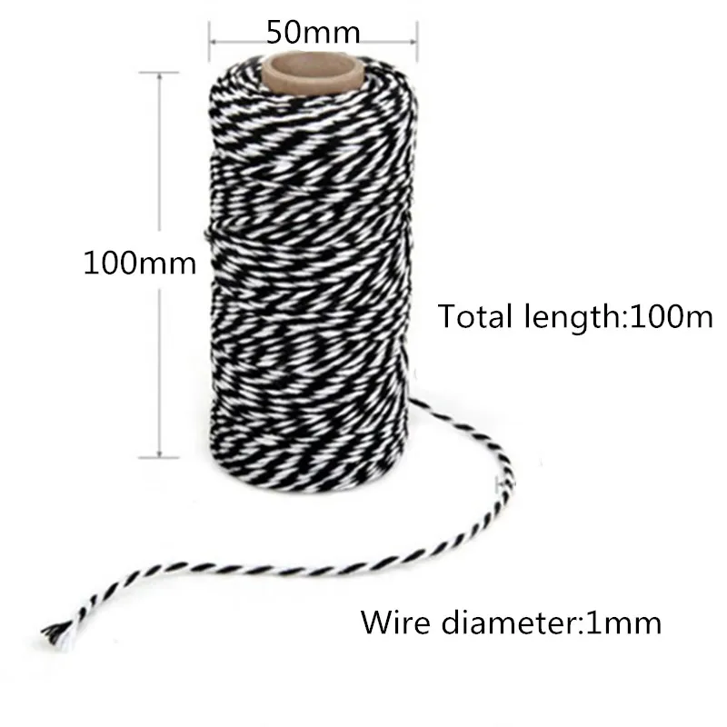 1 Roll 100 Metres 1.5mm Cotton Bakers Twine String Cotton Cords Rope Home Decor DIY Craft For Apparel Sewing Fabric colors B558