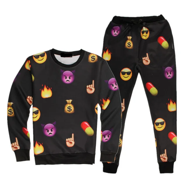 2017 Harajuku New 3D tracksuits print cartoon emoji suits sweat shirts