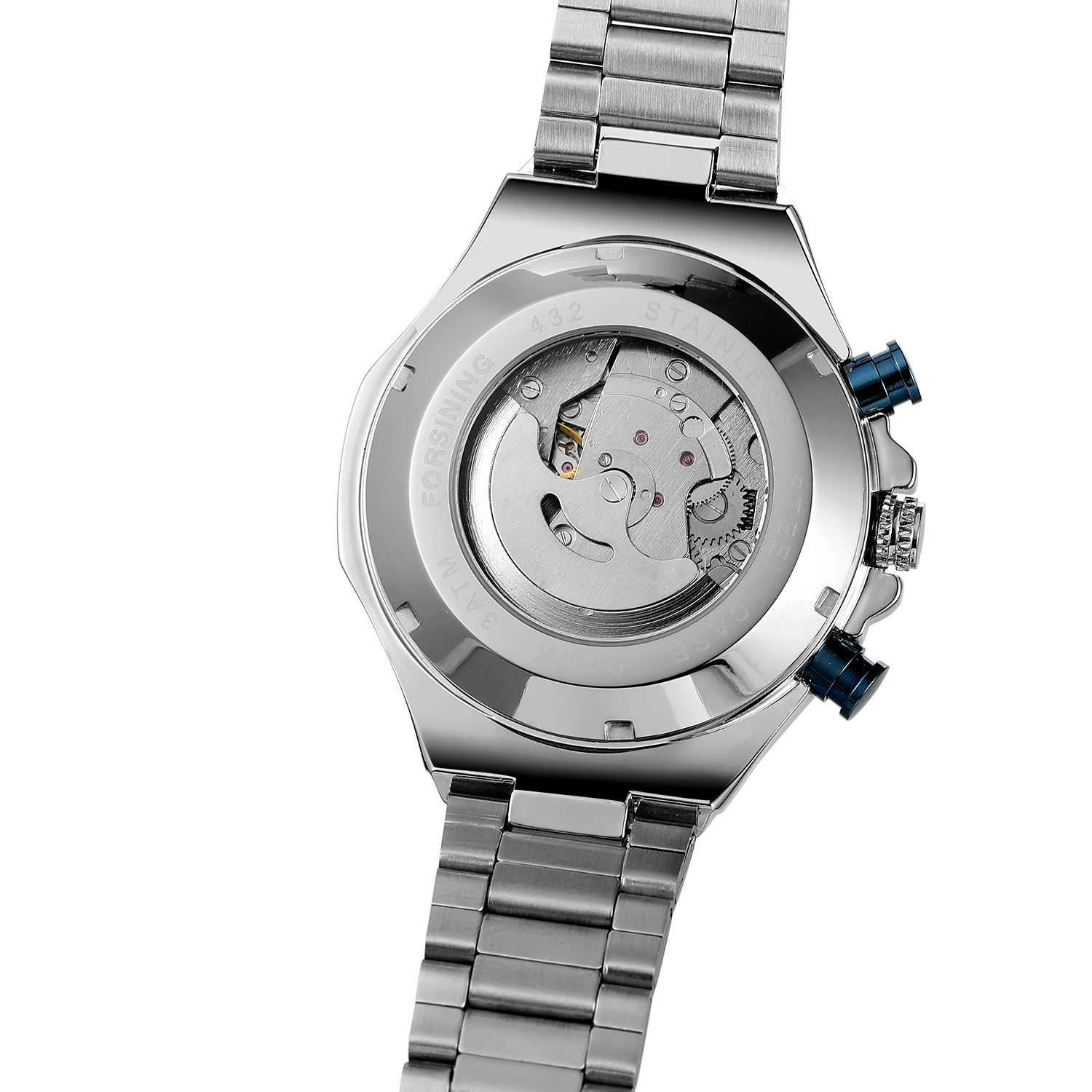FORSINING, деловые мужские роскошные серебристые стальные наручные часы с голубым циферблатом, Мужские автоматические механические наручные часы
