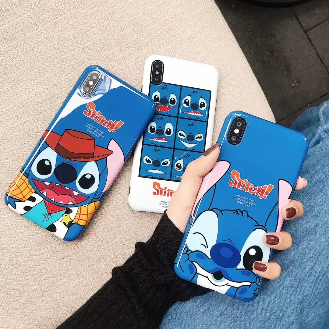 

Cute Cartoon Super Stitch Toy Story Phone Case For iPhone 6 6s 7 8 Plus X XS Max XR Glossy Soft Silicone IMD Cowboy Lovely Cover