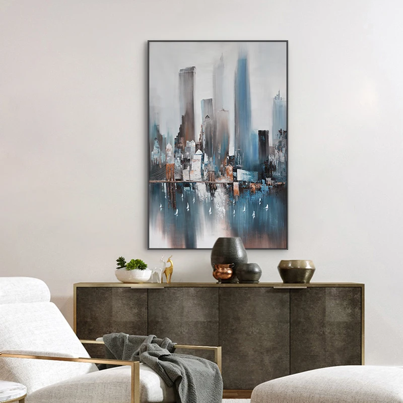 

Nordic Hand-painted Building City art Canvas Prints Posters Abstract art Wall art Pictures for Living Room Morden Home Decor