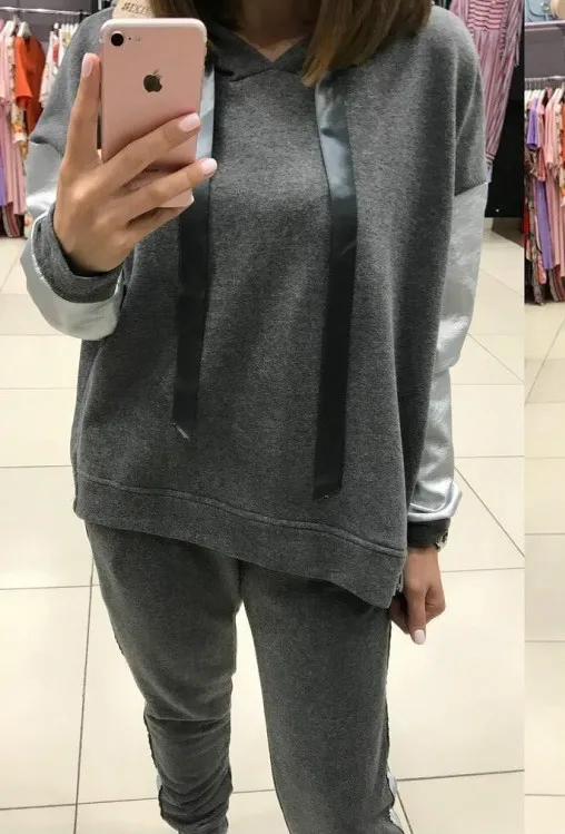 Femme, женские спортивные свитера, с капюшоном, на шнурке, Дамская Толстовка, теплая, осенняя, толстая, повседневная, свободная, толстовки, наборы, толстовка на молнии, GV648