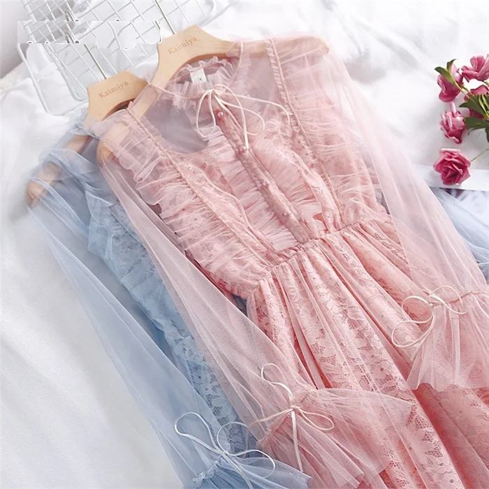 Женское милое платье принцессы с оборками и длинными рукавами