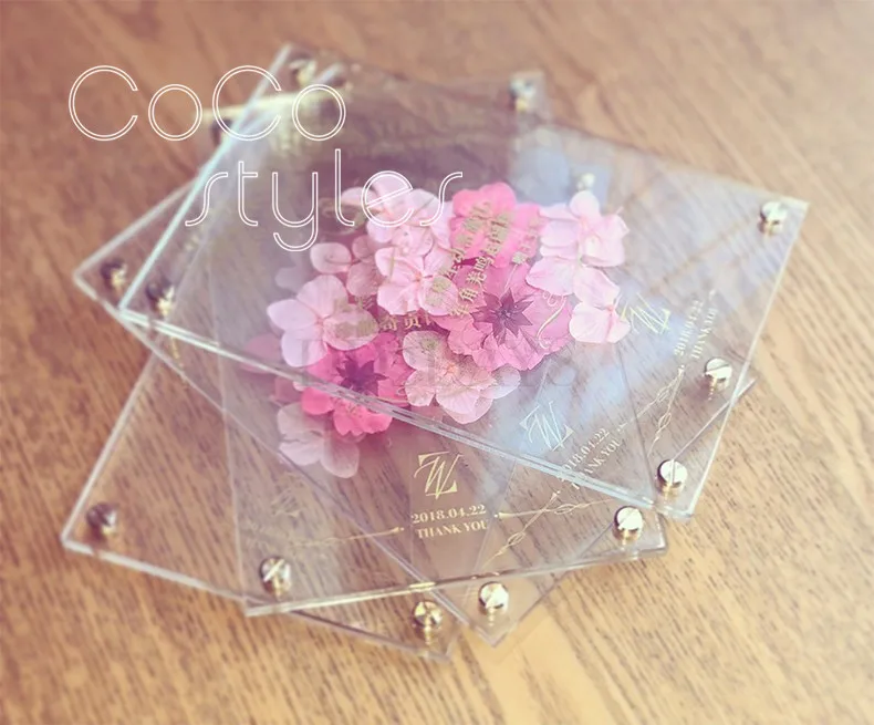  Cocostyles custom beautiful double layer gold foiling invitation card with preserved fresh flower f - 32889220354