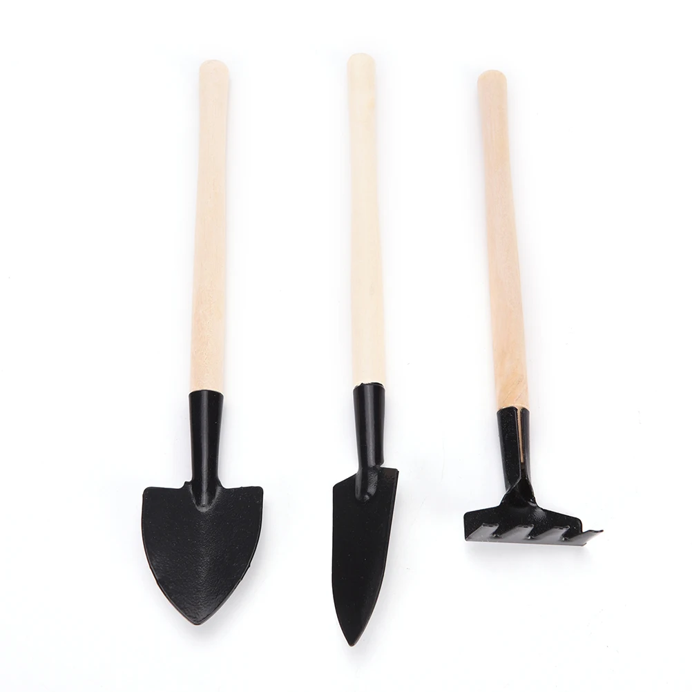 3Pcs/Set Mini Sharp Shovel Rake Wooden Handle Iron Head Plant Tool Set ...