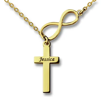 

Custom Name Cross for Men Women Necklace Personalized Letter Infinity Pendants Necklaces My Faith Crosses Choker Chain in Gold
