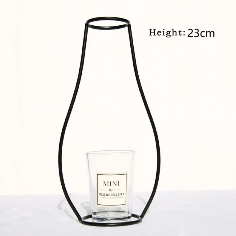Creative Iron Shelving Flower Plant Vase Metal Frame Glass Flower Vase Stand Holder Terrarium Container Home Decor