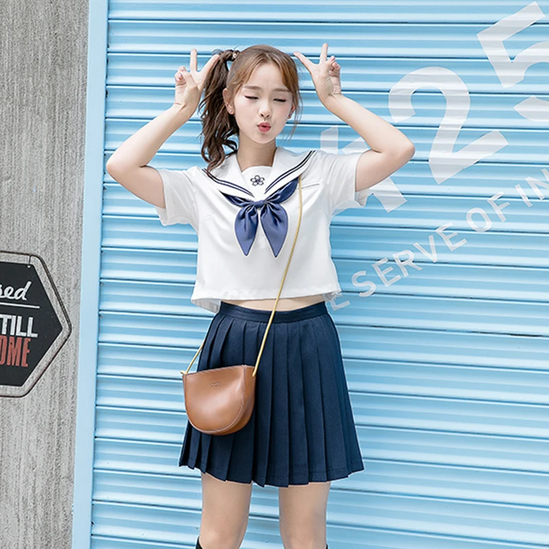 UPHYD Sakura Embroidery Anime School Girl Uniform S-XXL Japanese JK Uniform Sets Short Sleeve Summer High School Sailor Suits