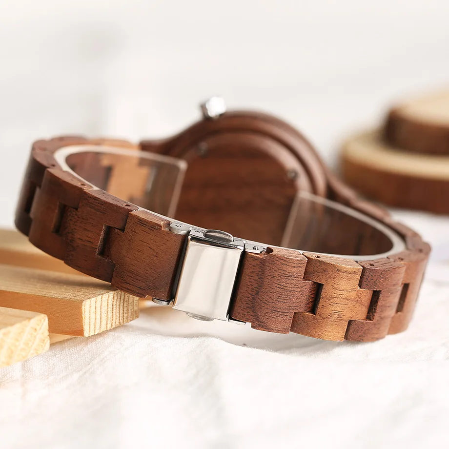 Creative Handmade Full Wooden Watches Women Round Slim Simply Dial Quartz Wood Watch Ladies Natural Fashion Timepieces           (10)