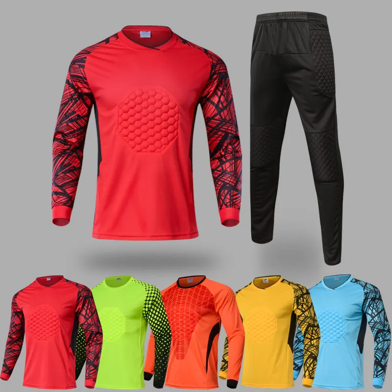 Набор для футбола Джерси мужские пустые тренировочные костюмы для футбола вратаря быстросохнущие спортивные комплекты для футбола униформа вратаря Губка протектор