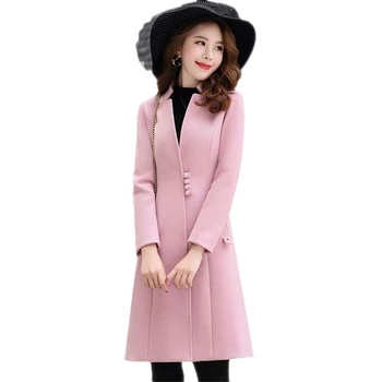 

Women Autumn Winter Turn Down Collar Wool Coat Female Medium-Long High Fashion Woolen Long Sleeve Solid Color Outerwear O260