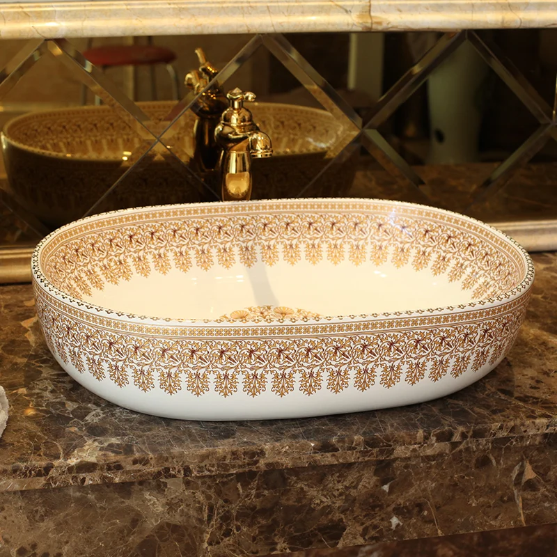 Increase widen Handmade porcelain wash basin Europe Vintage Style Lavobo Ceramic Countertop Bathroom Sink Washbasin (9)