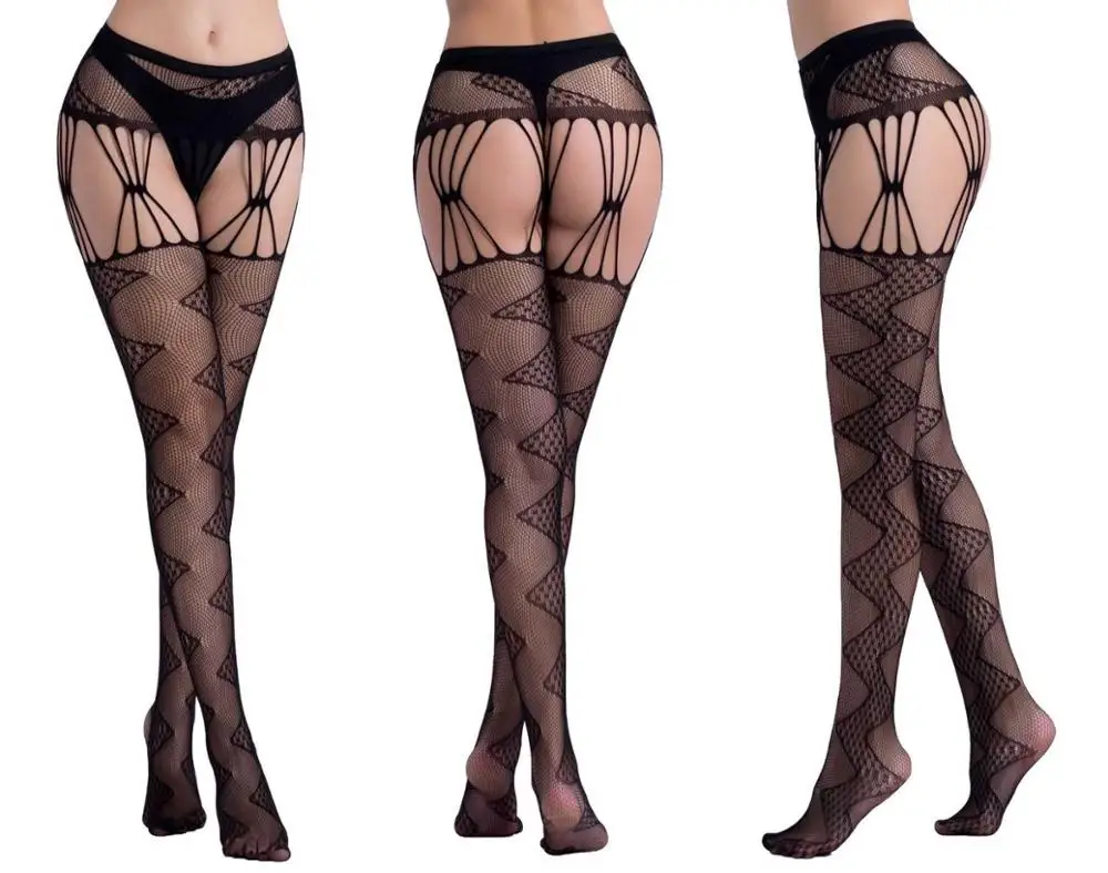 Women Sexy Transparent Slim Fishnet Pantyhose Club Party Net Holes Black Tights Thigh High Stockings Small/Middle/Big Mesh - Цвет: S5003-83