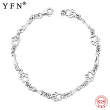 YFN, настоящее 925 пробы, серебряные женские браслеты, браслет в виде собачьей лапы, милые ювелирные изделия, браслет на цепочке 19 см, браслет Argent, 925 серебряный браслет