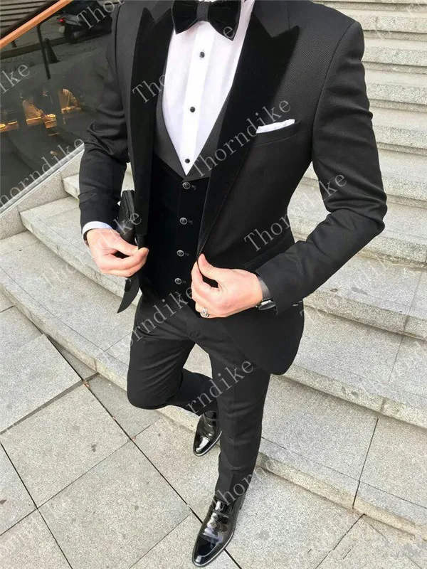 Purple Three Pieces Groom Suit Custom Made Tuxedos For Men Groomsman Bridegroom Wedding Best Man Suits( jacket+Pants+vest - Цвет: black