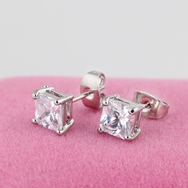 

NoEnName Sliver S925 Color Square Stud Earrings Crystal Rhinestone Earrings Bizuteria Gemstone for Women Wedding Jewelry Gifts