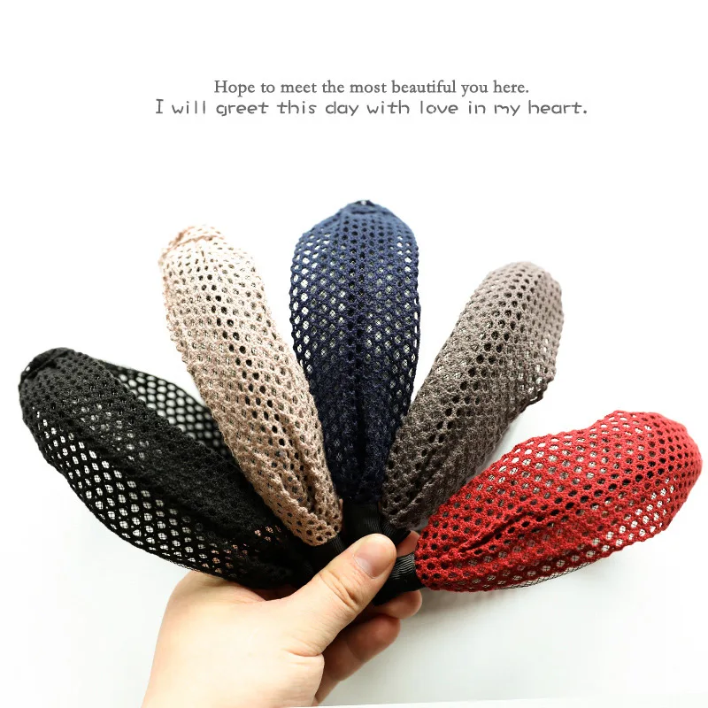 

Hot Simple Knotted Wide Hairband women girls hair head hoop band accessories Lace Hollow Out headband female Holder headwear