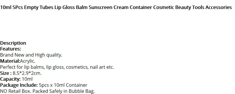 10 мл 5 шт. Пустотелые Трубки блеск-бальзам для губ солнцезащитный крем контейнер косметический Красота макияж инструменты аксессуары PJ07