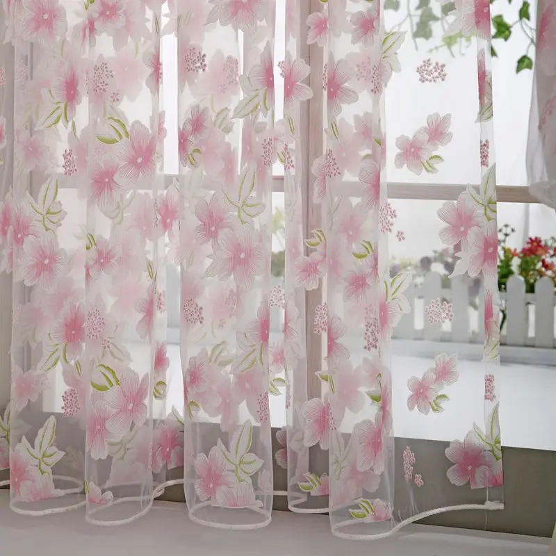 

Tulle Curtains Living Room Window Curtains Salon For Bedroom Voile Tulip Flowers Printed Balcony Sun Shading Translucent