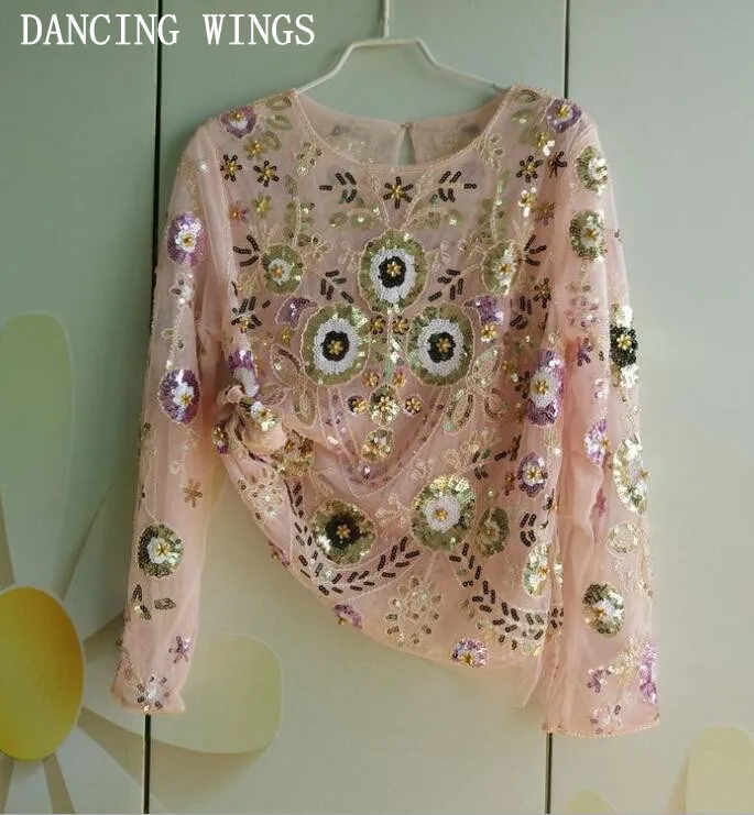 

High-end Embroidery Flower Sweet Lace Sequin Bottoming Shirt Pullover Casual Round neck Long Sleeve Blouses Women