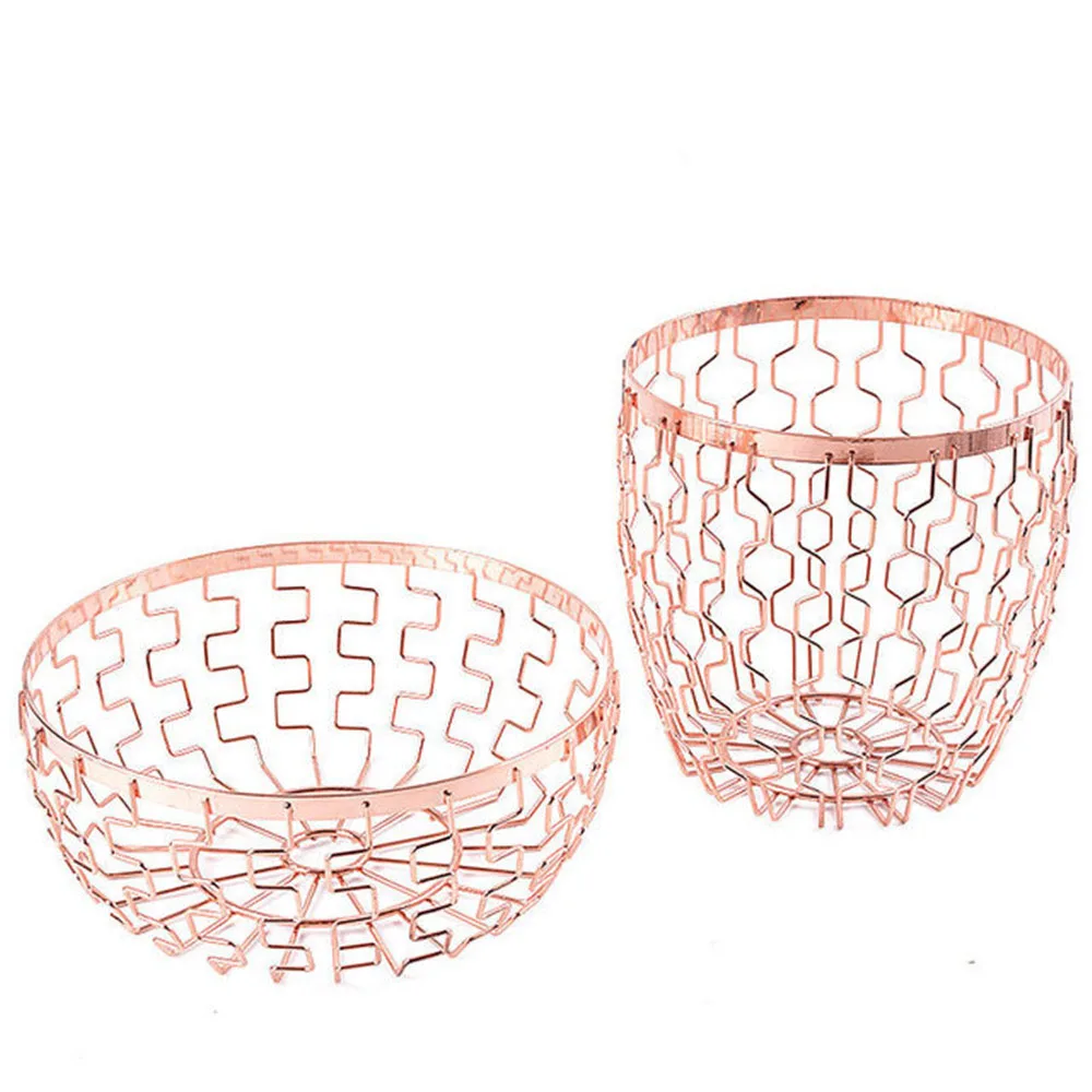 Rose Gold Metal Storage Basket Luxurious Desktop Sundries ...