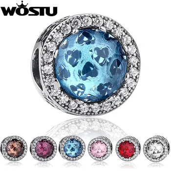 

100% Real 925 Sterling Silver 6 Colors Crystal Radiant Hearts Charm Fit Original WOST Bracelet Pendant ZBBS205