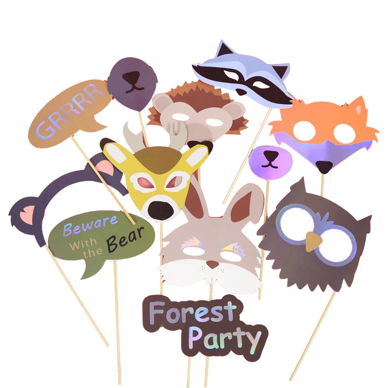 

12Pcs Forest Party Photo Props Animal Party Decoration For Kids Birthday Party Photo Booth Kit Accessories HL66