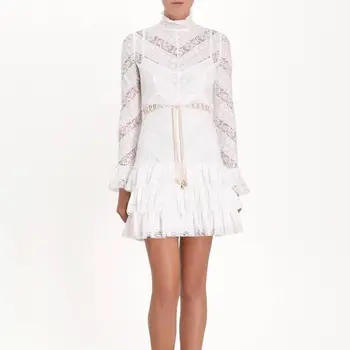 

High Quality White Lace Hollow Out Dress Celebrity Fashion Club Evening Party Dresses Elegant Women Derss