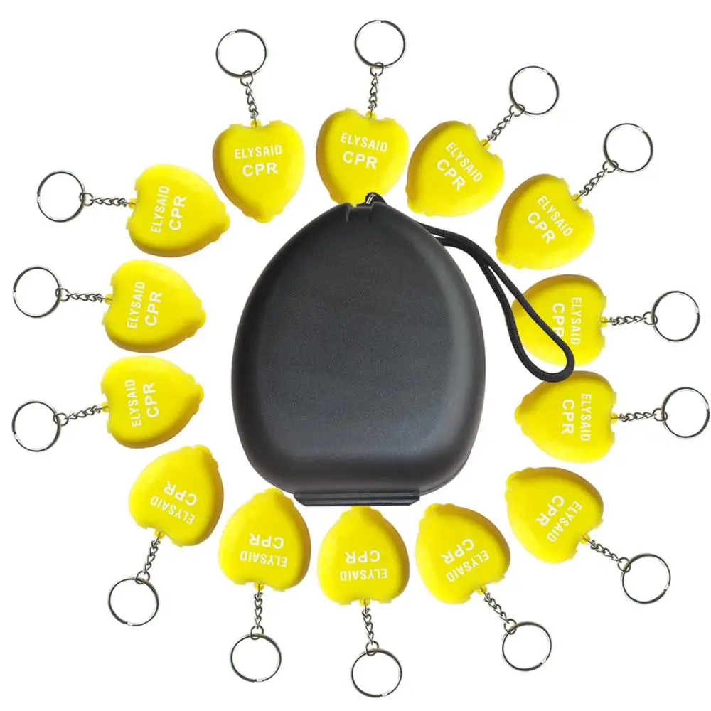 14 шт. Elysaid CPR защитные маски ключи цепь рот в рот реаниматор CPR лицевые щитки мини желтая коробка сердца с односторонним клапаном