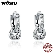 WOSTU Аутентичные 925 пробы серебряные двойные круглые ослепительные CZ круглые серьги для женщин Роскошные ювелирные изделия Bijoux CQE139
