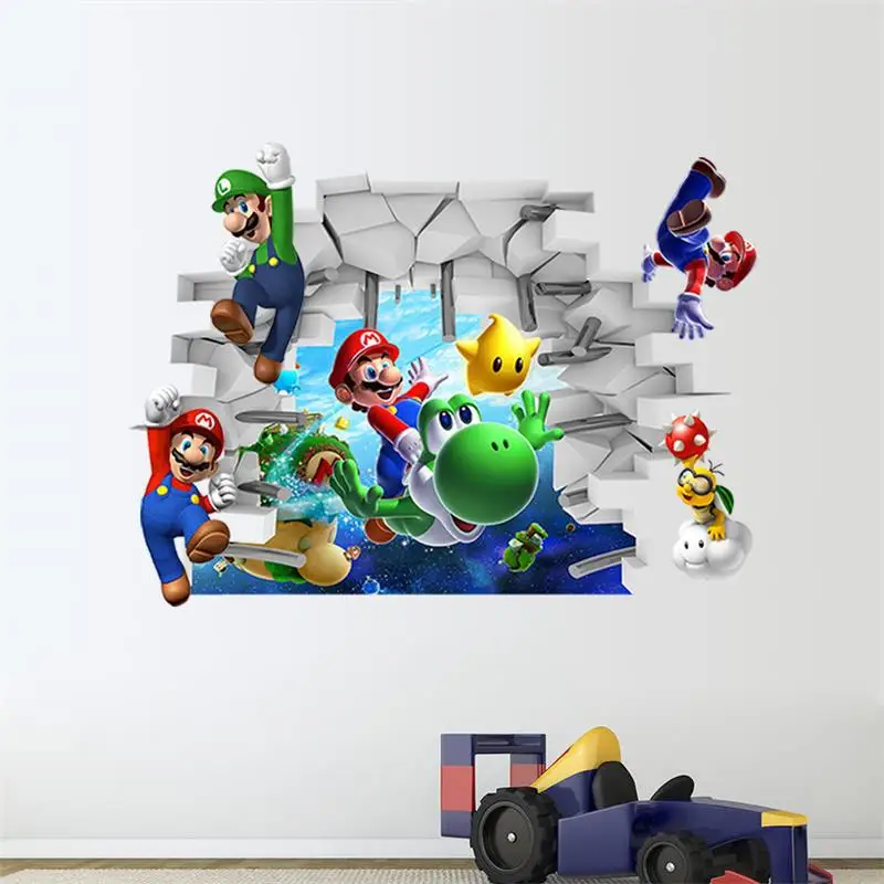 3d художественные наклейки на стену с изображением героев мультфильмов, настенные Стикеры с изображением героев из мультфильма «Super Mario Bros» для мальчиков, детская художественная наклейка, настенные наклейки для детской комнаты, домашний декор