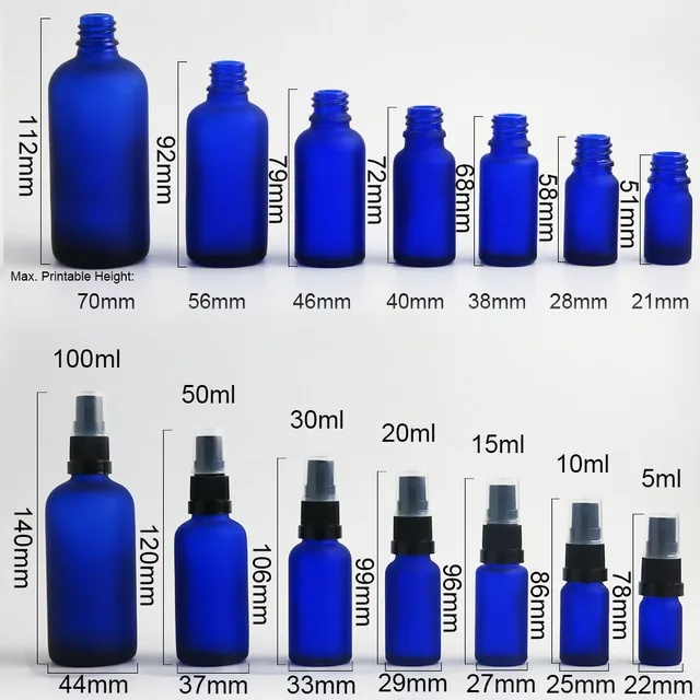 Botella de cristal esmerilado con pulverizador transparente, botella redonda de cristal esmerilado azul de Boston, con rociador, 5, 10, 15, 20, 30, 50, 100 ml, 10 Uds. Botella de cristal esmerilado con pulverizador transparente, botella redonda de cristal esmerilado azul de Boston, con rociador, 5, 10, 15, 20, 30, 50, 100 ml, 10 Uds.