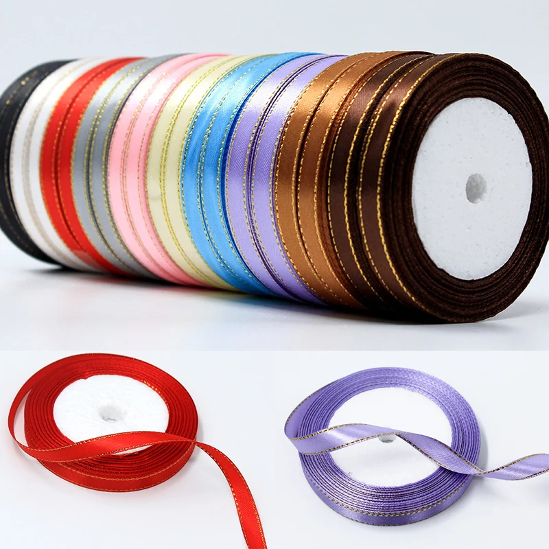 

Party Decoration Silk Satin Wedding 1cm*22m Scrapbooking Supplies 1Roll Gift Wrapping DIY Golden Ribbon Handmade Craft